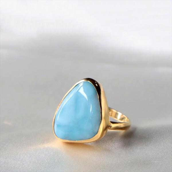 ラリマー シルバーリング ラフカット 18KGF 天然石 トルコジュエリー カラーストーン