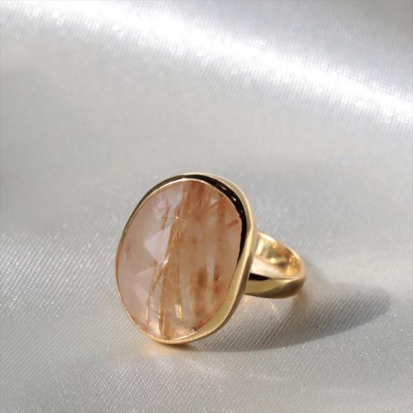 ルチルクォーツ シルバーリング ラフカット　オーバル 18KGF 天然石 トルコジュエリー カラース...