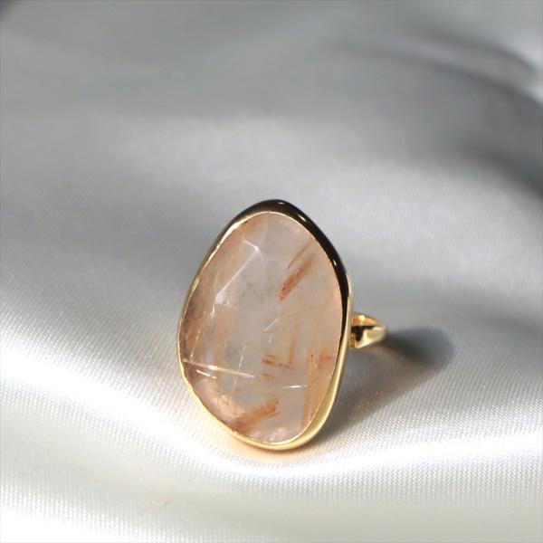 ルチルクォーツ ラフカットシルバーリング 大 18KGF 天然石 トルコジュエリー カラーストーン