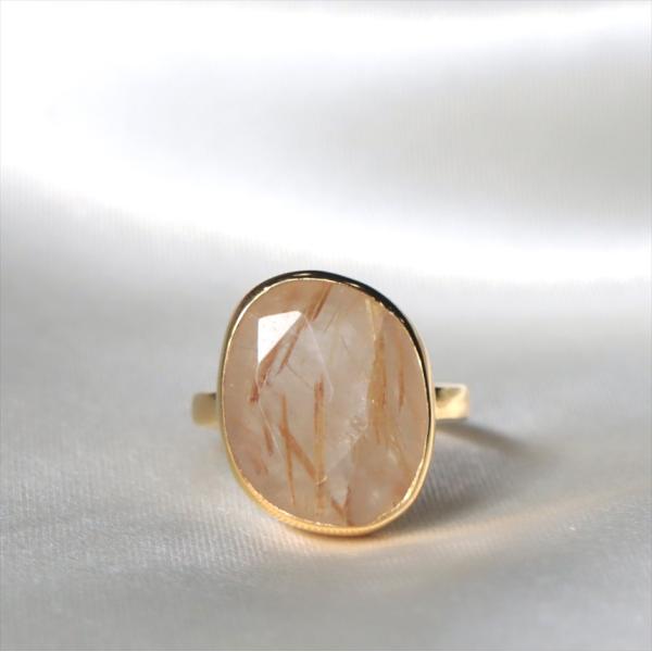 ルチルクォーツ シルバーリング ラフカット 18KGF 天然石 トルコジュエリー カラーストーン