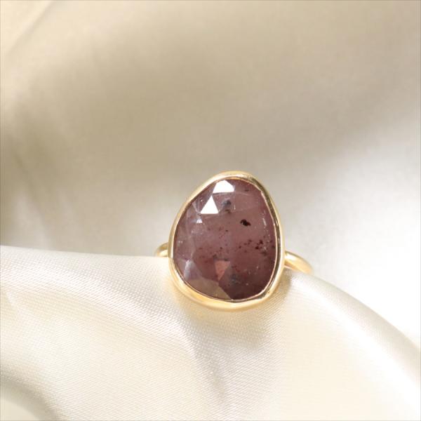 サファイアシルバーリング 18kゴールドフィルド ラフカット 天然石