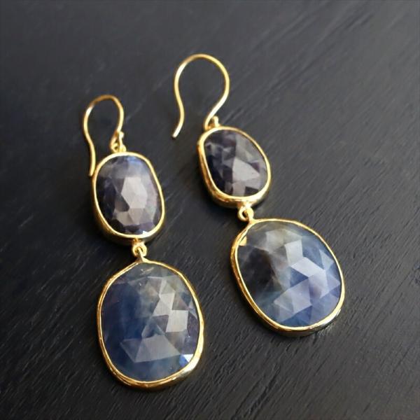 ブルートルマリン2粒のピアス シルバー925(18KGF) 【現品】Troumaline &amp; Sil...