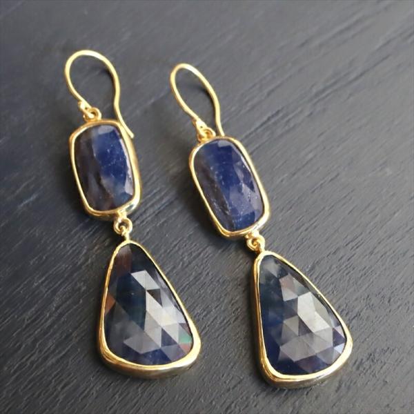 ブルートルマリン 2粒のピアス シルバー925(18KGF) 【現品】Troumaline &amp; Si...