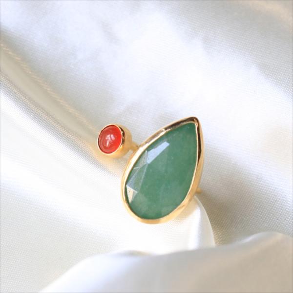 グリーンアベンチュリン×カーネリアン シルバーリング ２ストーン ドロップ