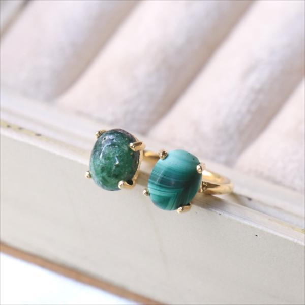 マラカイト×ルビーインゾイサイト　フォークリング 18KGF 天然石 トルコジュエリー２ストーン　ラ...