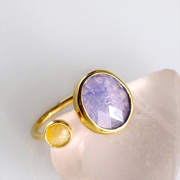 タンザナイトとオパール　フォークリング  18KGF 天然石 トルコジュエリー２ストーン シルバーリ...