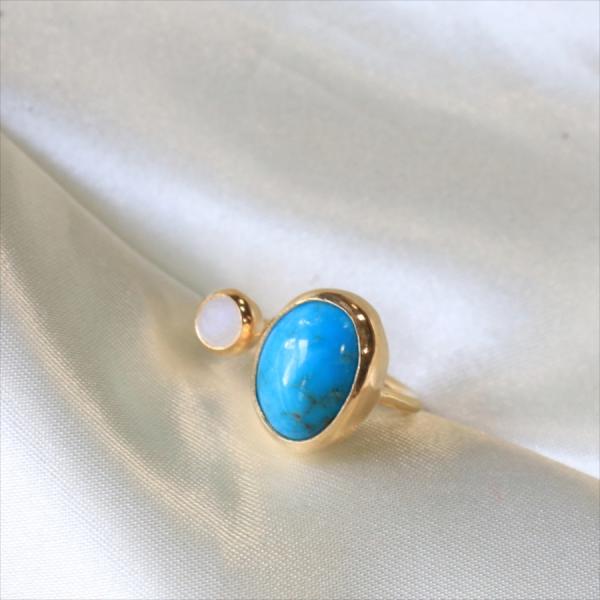 ターコイズ×レインボウムーンストーン シルバーリング ２ストーン レインボウムーンストーン