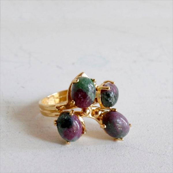 ルビーインゾイサイト ラフカットリング 18KGF 天然石 四つのストーン カラーストーン