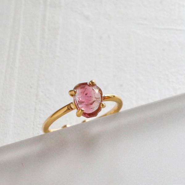 ウォーターメロントルマリン シルバーリング 一粒リング ラフカット 18KGF 天然石  バイカラー...