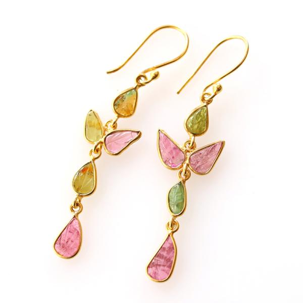 トルマリンリーフピアス 【現品】Tourmaline Jaipur silver925（K18GP）...