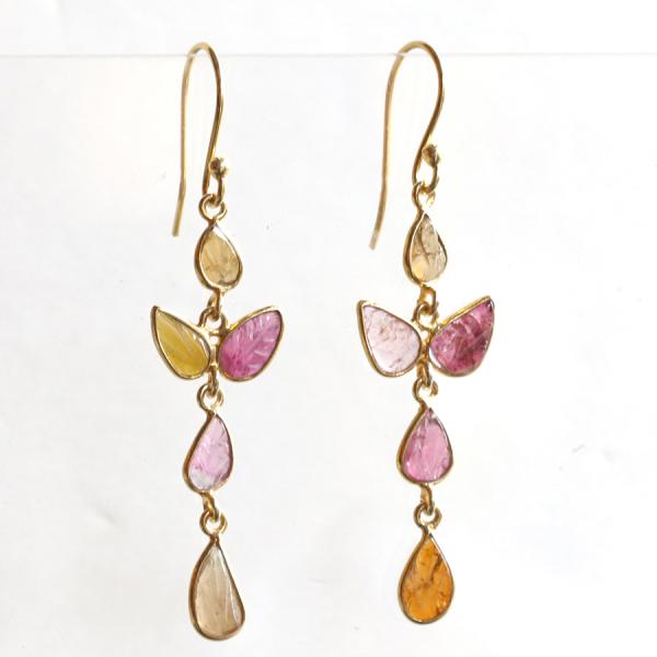 トルマリンリーフピアス Tourmaline Jaipur ジャイプール 天然石シルバーピアス マル...