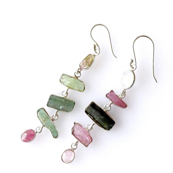 ラフカットマルチトルマリン ピアス Jaipur ジャイプールジュエリー silver925