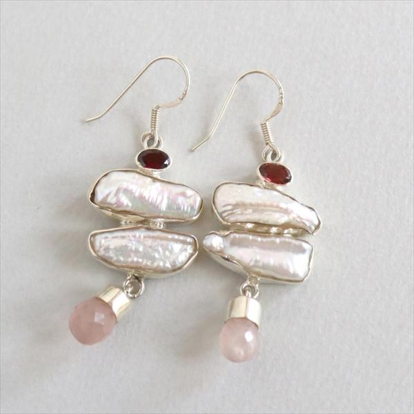 バロックパール×ローズクォーツピアス　変形パール Jaipur ジャイプールジュエリー silver...