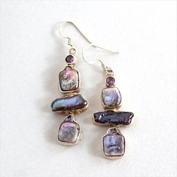 虹色バロックパールピアス　ラフカット　変形パール Jaipur ジャイプールジュエリー silver...