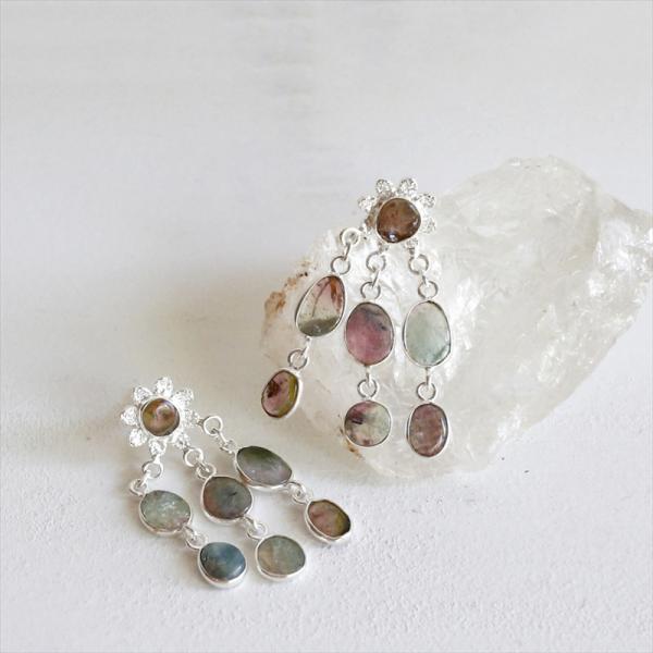 トルマリン シルバーピアス フラワーフリンジピアス くすみカラー Jaipur ジャイプールジュエリ...