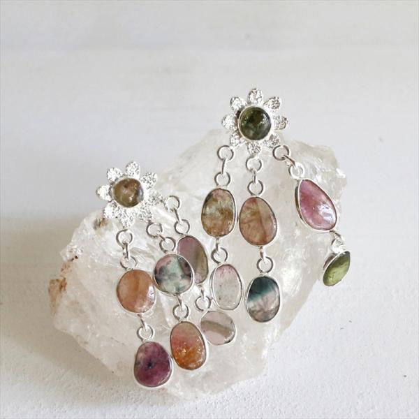 トルマリン シルバーピアス フラワーフリンジピアス くすみカラー Jaipur ジャイプールジュエリ...