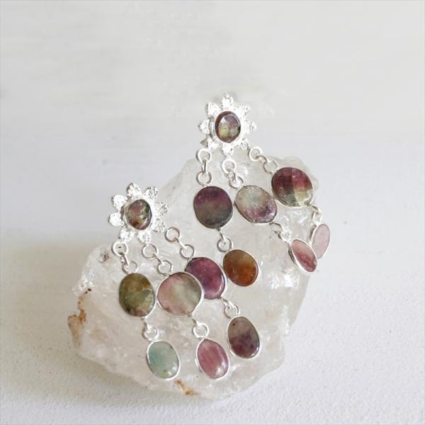 トルマリン シルバーピアス フラワーフリンジピアス くすみカラー Jaipur ジャイプールジュエリ...