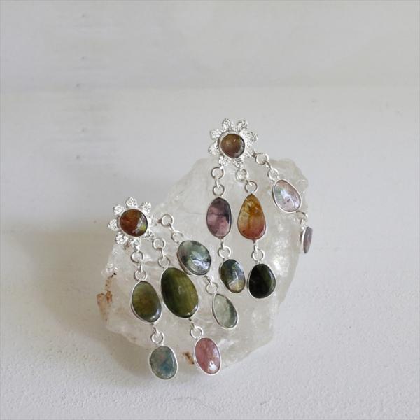 トルマリン シルバーピアス フラワーフリンジピアス くすみカラー Jaipur ジャイプールジュエリ...