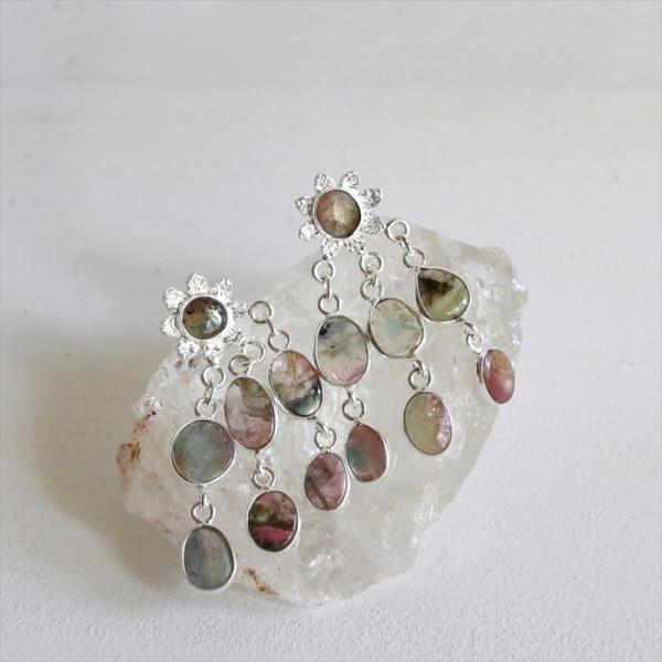 トルマリン シルバーピアス フラワーフリンジピアス くすみカラー Jaipur ジャイプールジュエリ...