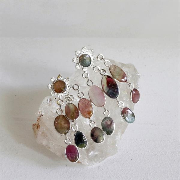 トルマリン シルバーピアス フラワーフリンジピアス くすみカラー Jaipur ジャイプールジュエリ...