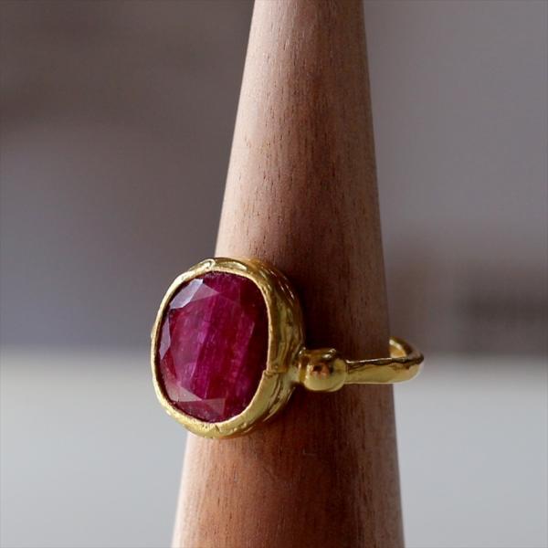 アルサメイア ルビーオーバルリング 天然石22Kゴールドプレーテッド トルコジュエリー