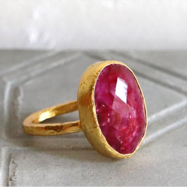 アルサメイア ルビービッグストーンリング オーバル 天然石22KGP トルコジュエリー