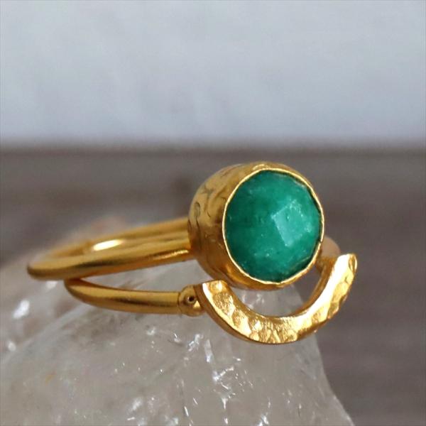 エメラルド ２連リング 22KGP サークル アルサメイア トルコジュエリーGreen Jade R...