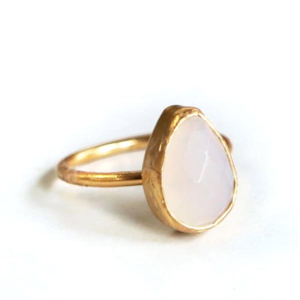 ホワイトカルセドニー リング ティアドロップ  アルサメイア トルコジュエリー