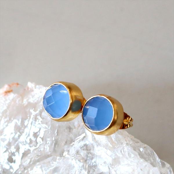 アルサメイア ひと粒ブルーカルセドニーピアス ラウンド 天然石22KGP トルコジュエリー