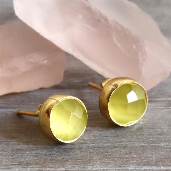 アルサメイア ひと粒イエローキャッツアイピアス ラウンド 天然石22KGP トルコジュエリー