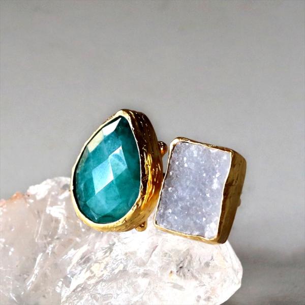 アルサメイア・リング 2DROP ドゥルージー エメラルド スクエア ドロップ バイカラー 22Kゴ...