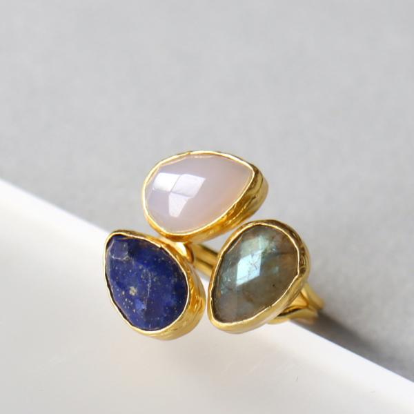 アルサメイア 三つの石のリング　ラピスラズリ×ラブラドライト×ホワイトカルセドニー 天然石22KGP...
