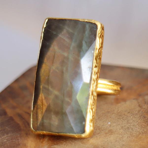 アルサメイア リング BIG STONE ラブラドライトレクタングル 22Kゴールドプレーテッド ト...