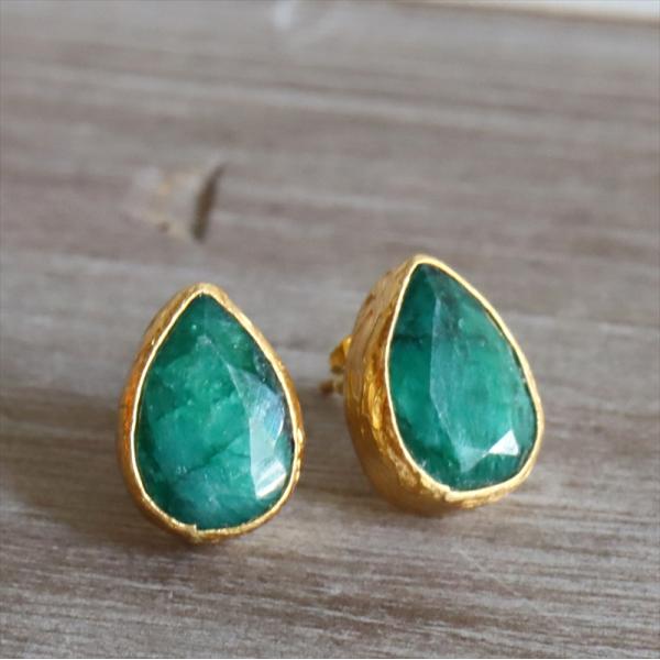 アルサメイア ひと粒DROPエメラルドピアス しずく　 天然石22KGP トルコジュエリー
