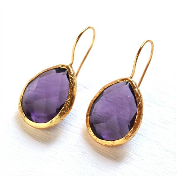アメジストピアス  ドロップ/ペアシェイプ ひと粒 イスタンブール発トルコハンドメイドジュエリー　ア...