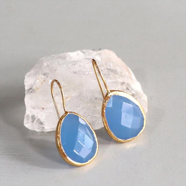 ブルーカルセドニーピアス ドロップ/ペアシェイプ ひと粒 イスタンブール発トルコハンドメイドジュエリ...
