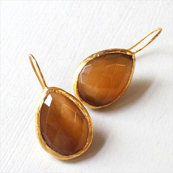 天然石ピアス ハニーアゲート ドロップ/ペアシェイプ ひと粒 イスタンブール発トルコハンドメイドジュ...