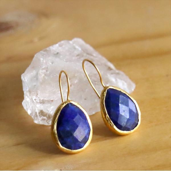 天然石ピアス ラピスラズリ ドロップ/ペアシェイプ ひと粒 イスタンブール発トルコハンドメイドジュエ...