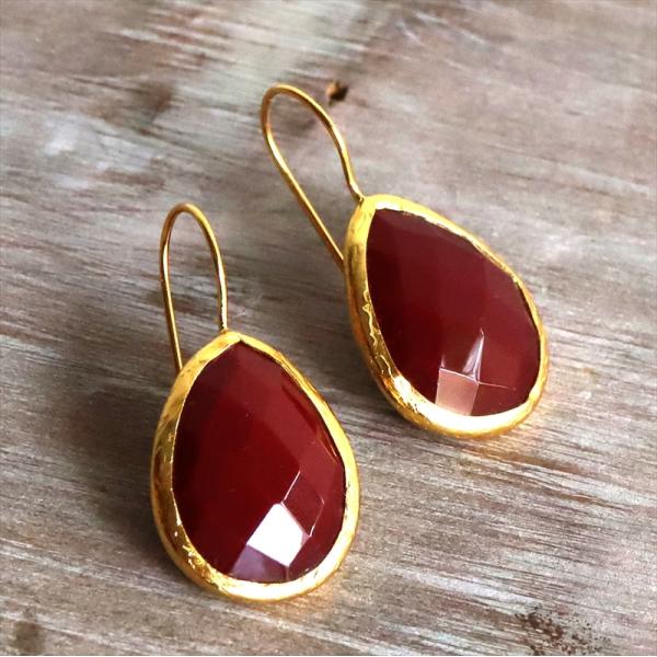 天然石ピアス ルビー ドロップ/ペアシェイプ しずく イスタンブール発トルコハンドメイドジュエリー　...