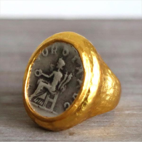 コインオーバルリング ゴールド&amp;シルバー 古代ローマ帝国 オールハンドメイド K22GP 白金