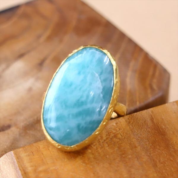 アルサメイア アマゾナイト オーバルリング 天然石22Kゴールドプレーテッド トルコジュエリー カラ...