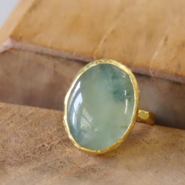 アルサメイア プレナイト カボションリング 天然石22Kゴールドプレーテッド トルコジュエリー カラ...