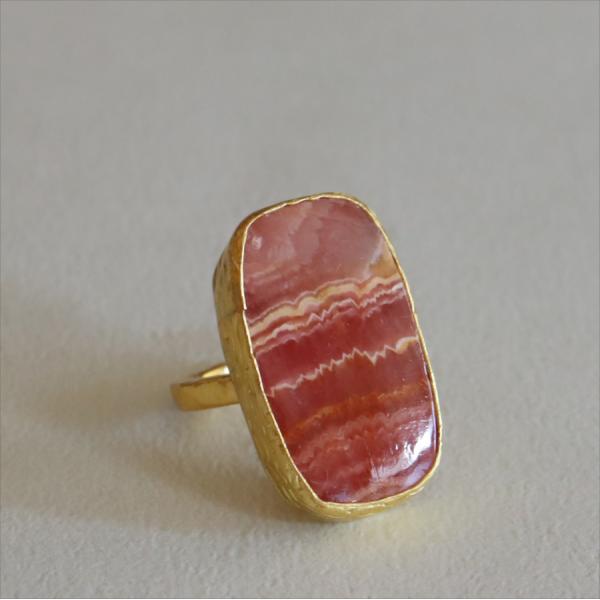 ロードクロサイト 大粒リング アルサメイア 天然石 22kゴールドプレーテッド トルコジュエリー カ...