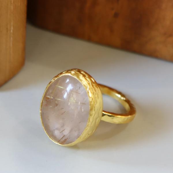 アルサメイア ルチルクォーツ カボションリング 天然石22Kゴールドプレーテッド トルコジュエリー ...