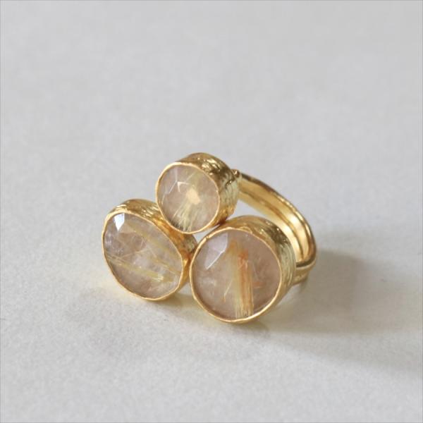 ルチルクォーツ リング 3ストーン アルサメイア　トルコジュエリー ３つの石