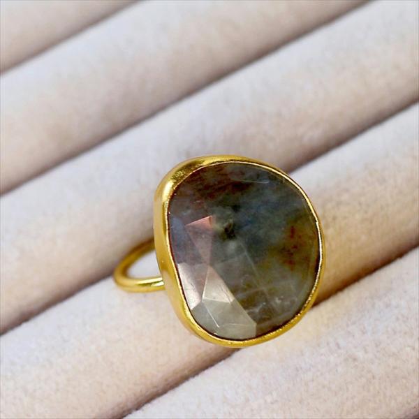 ナチュラルサファイア ラフカットリング ブルーグレー アルサメイア 天然石22KGP トルコジュエリ...