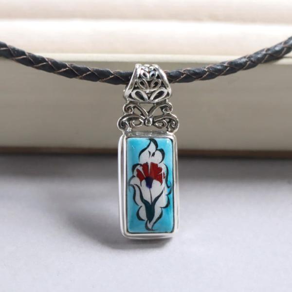 キュタフヤ陶器 シルバーペンダント カーネーション　レクタングル