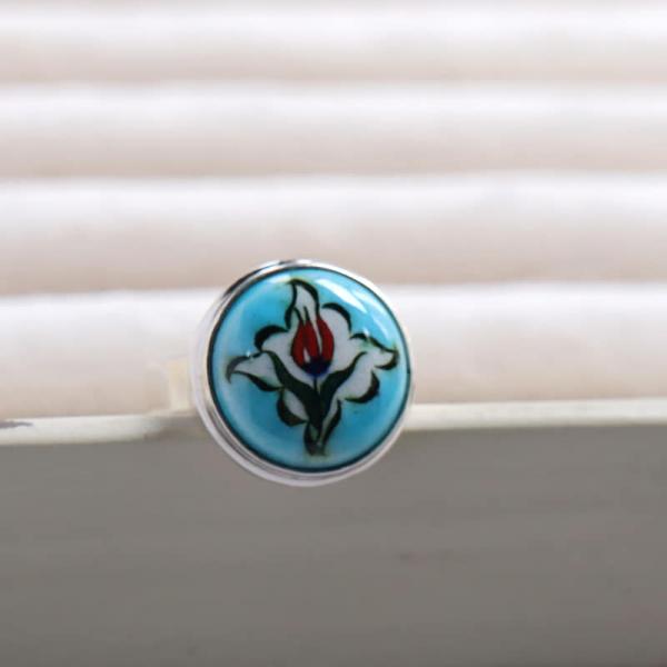 キュタフヤ陶器 シルバーリング　12号 赤いチューリップ