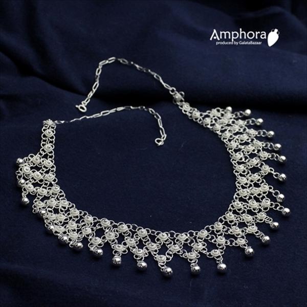 アラブの伝統工芸シルバー 925＜ベイパザル＞ハンドメイドネックレス３段チェーン　Beypazar