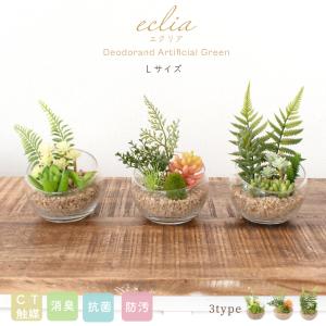フェイクグリーン CT触媒 多肉植物 消臭 防汚 抗菌 人工観葉植物 造花 おしゃれ ナチュラル リビング ダイニング オブジェ ガラス ギフト Eclia エクリア L
